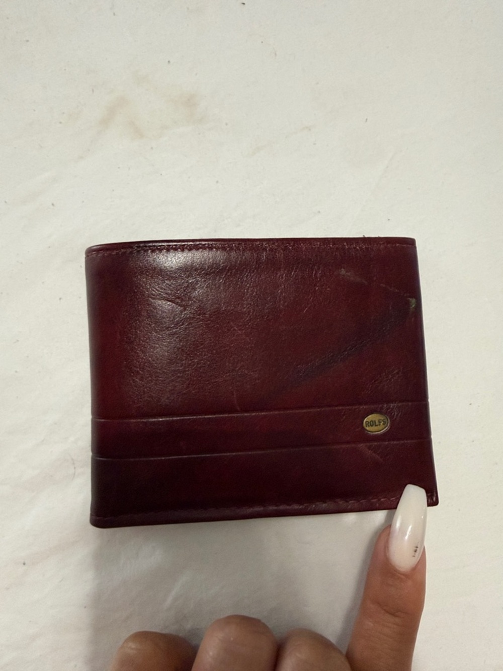 Vintage Rolfs Burgundy Leather Bifold Wallet with Gold Logo Accent